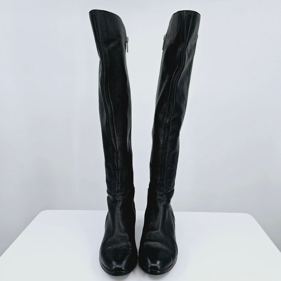 Michael Kors Tall Riding Boots 7 M Black Leather Almond Toe Knee High Side Zip - Picture 5 of 14